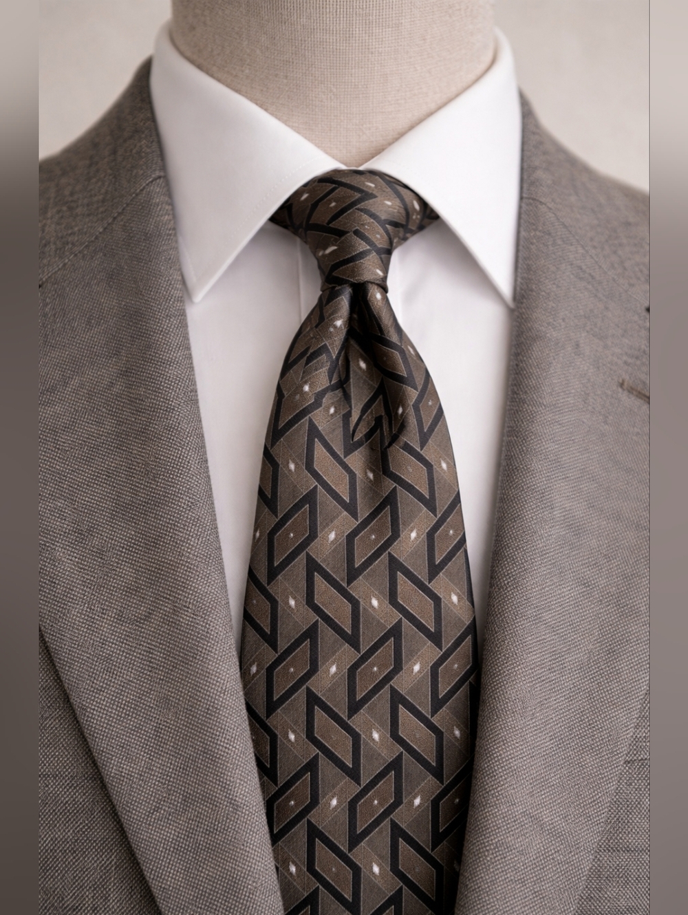 Gianfranco Ruffini Silk Tie Italy Brown Geometric Pattern